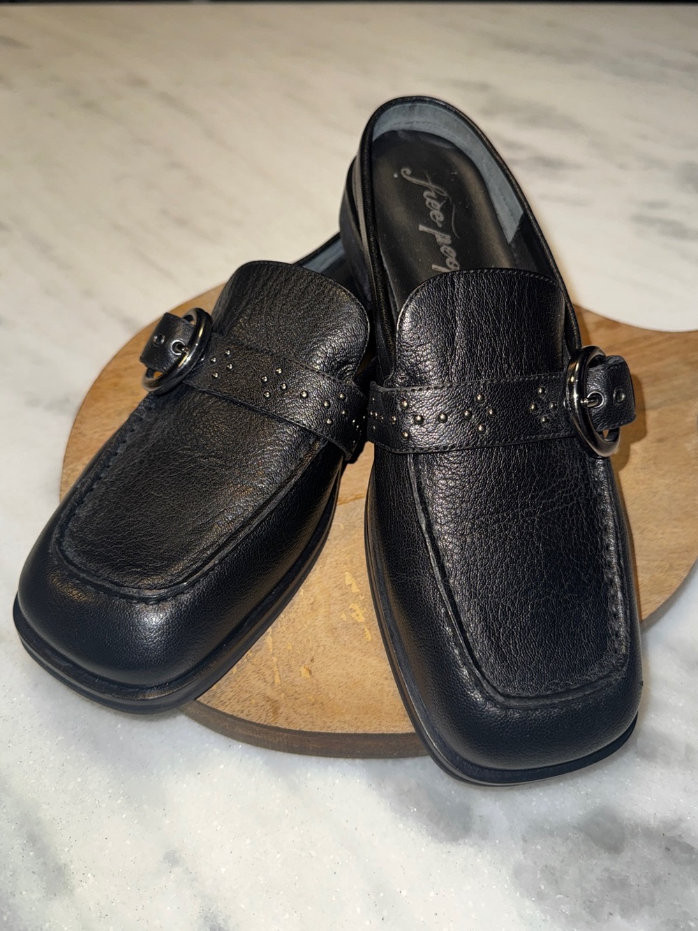 Free People Mazie Moc Toe Mule Black Leather Women’s size 7.5 Slip On
